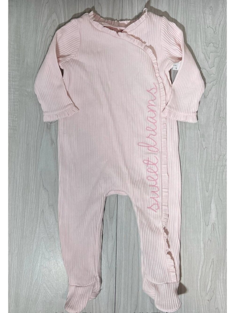 Mud Pie 3m 6m NWT pink ribbed Sweet Dreams embroidery footed sleeper layette